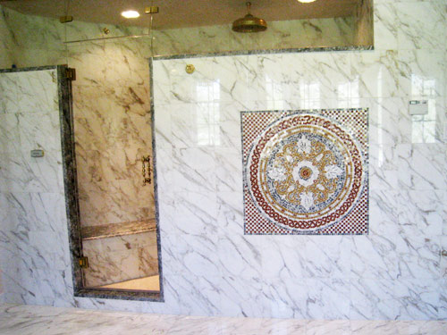 Marble Mosaic Bathroom with Carrara Marble
